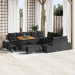 Outdoor Garden Sofa Set 13 Piece Black Poly Rattan Modular Seating with Cushions