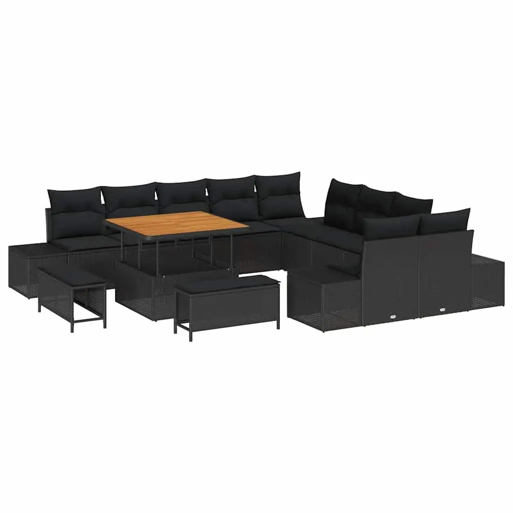 Outdoor Garden Sofa Set 13 Piece Black Poly Rattan Modular Seating with Cushions