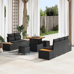 Garden Sofa Set 8 Pieces Modular Outdoor Seating Black Poly Rattan Steel Frame