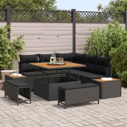 Outdoor Garden Sofa Set 8 Piece Black Poly Rattan Modular Patio Seating with