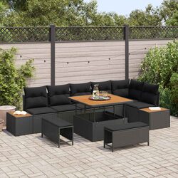 Outdoor Garden Sofa Set 9 pcs Black Poly Rattan Lounge Seating with Cushions