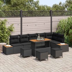 Concise 10-Piece Black Outdoor Garden Sofa Set