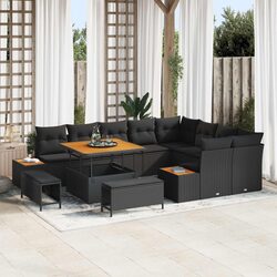 Garden Sofa Set 12 Piece Outdoor Seating Black Poly Rattan Patio Furniture