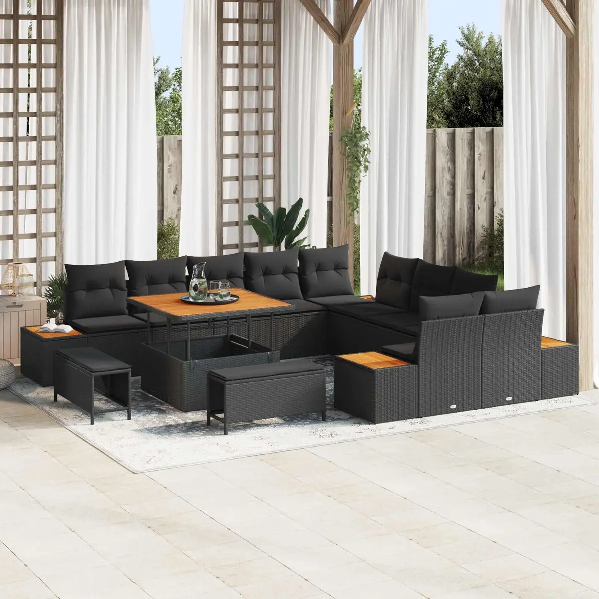 Outdoor Garden Sofa Set Black 13 Pieces Weather Resistant Poly Rattan with Storage