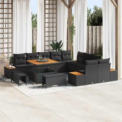 Outdoor Garden Sofa Set 13 Pieces Black Poly Rattan Patio Furniture with Storage