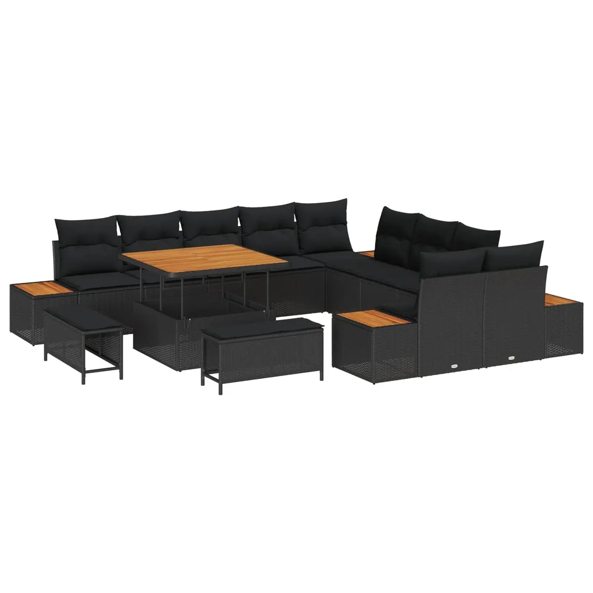 Outdoor Garden Sofa Set Black 13 Pieces Weather Resistant Poly Rattan with Storage