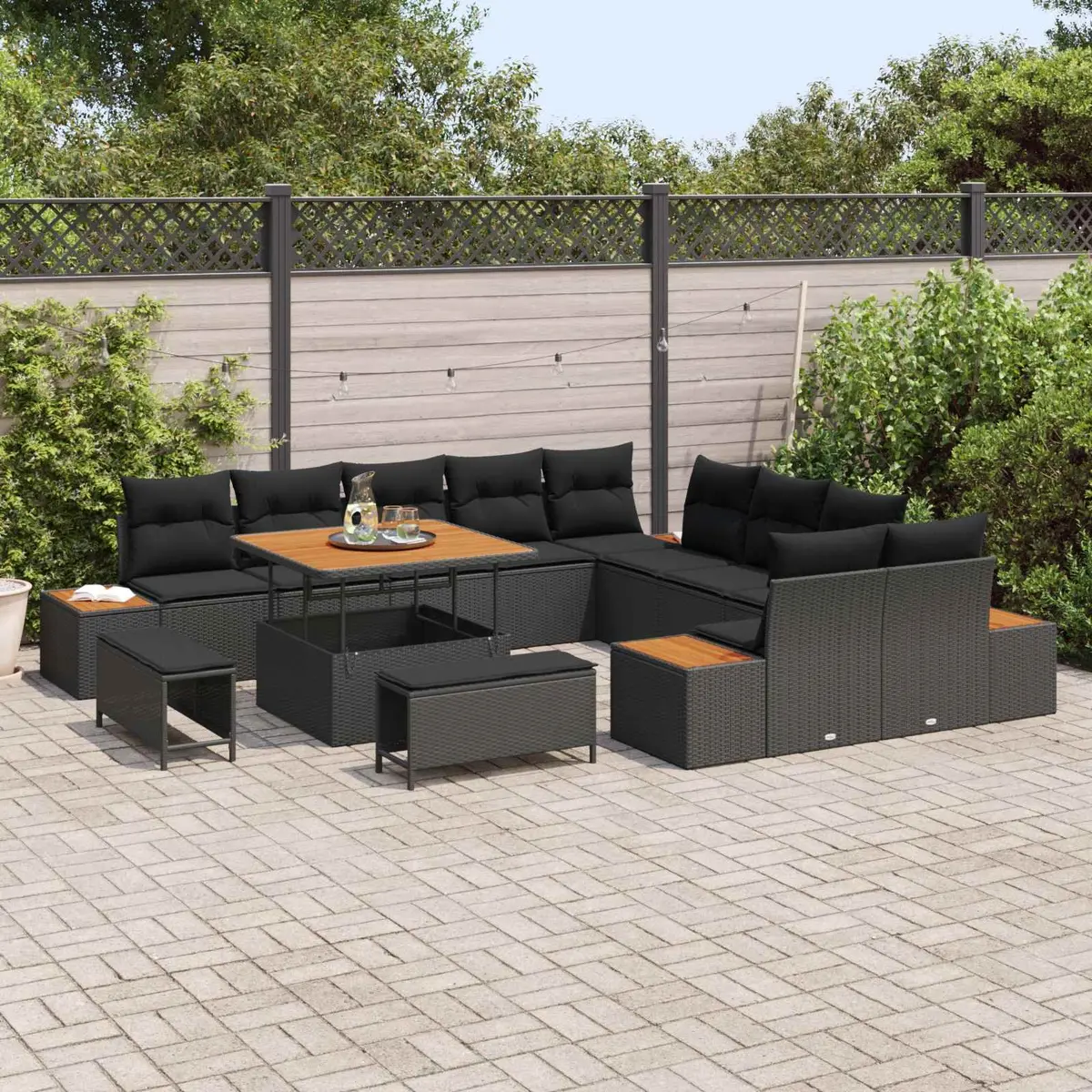 Outdoor Garden Sofa Set Black 13 Pieces Weather Resistant Poly Rattan with Storage
