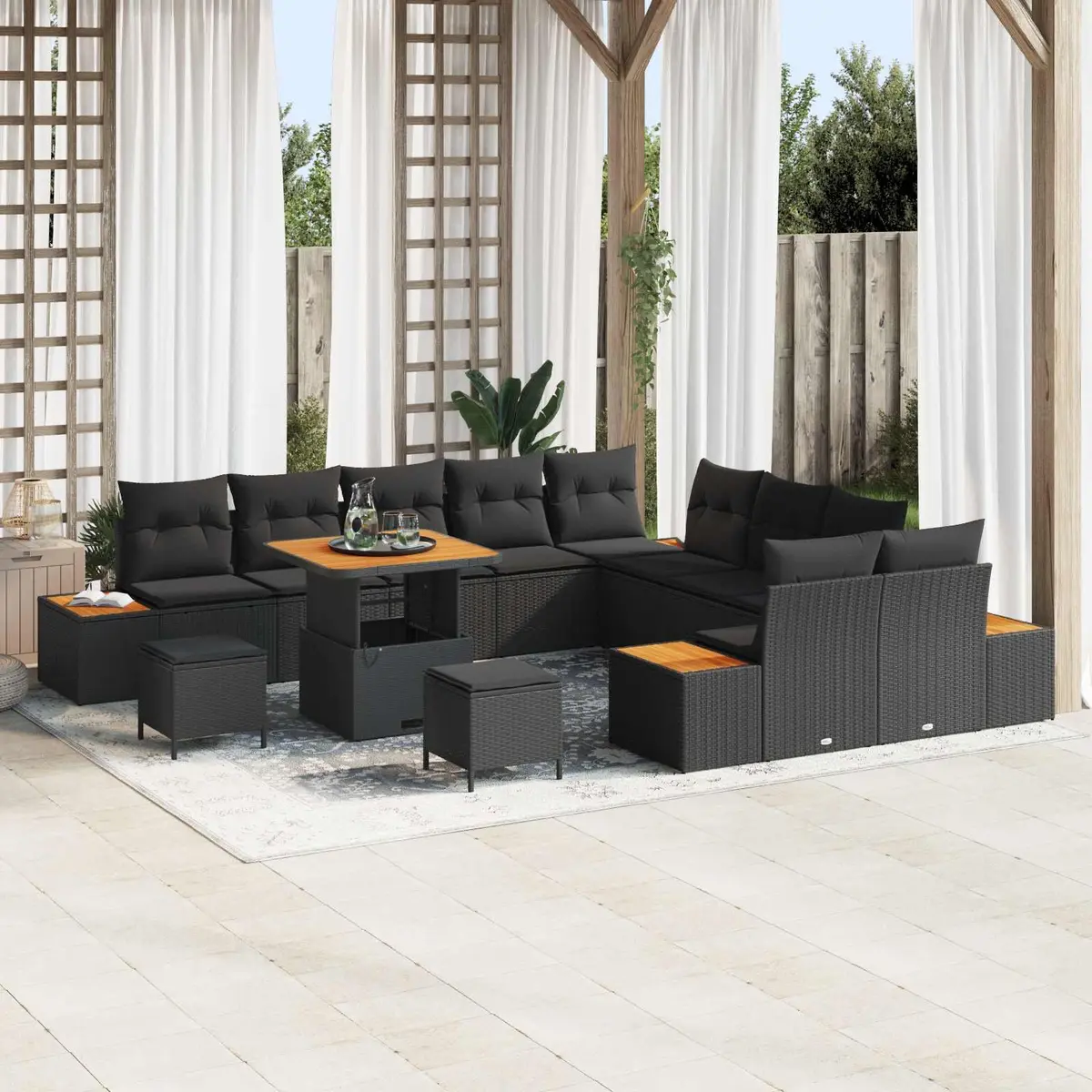 Garden Sofa Set 13pcs Black Poly Rattan Outdoor Patio Furniture with Cushion