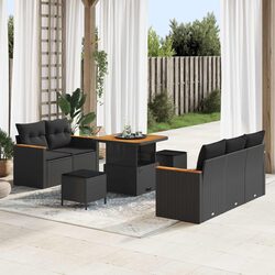 Outdoor Sofa Set 10 Piece Garden Furniture Modular Seating with Cushions Black