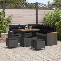 Concise 8-Piece Black Rattan Outdoor Sofa Set