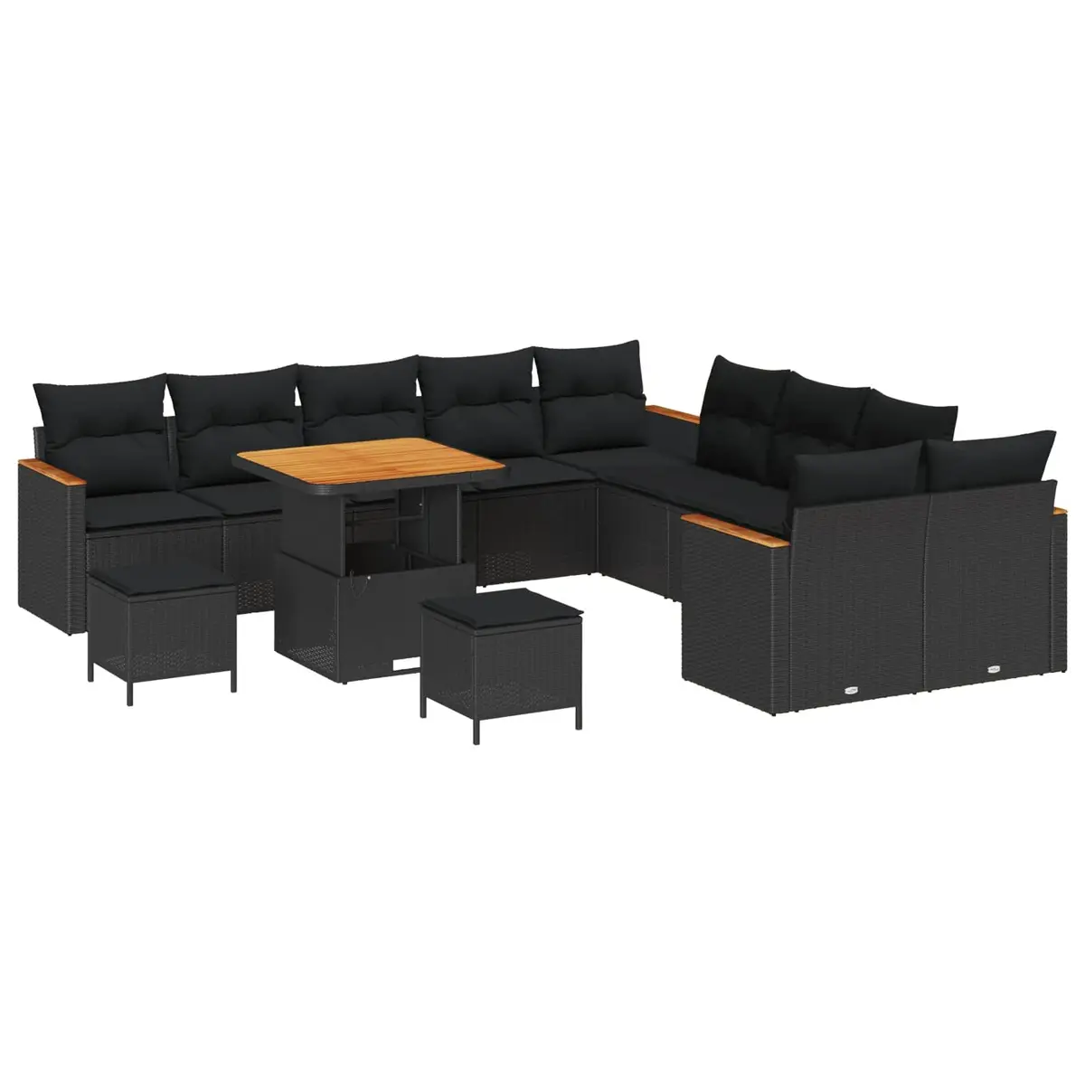 Modular Garden Sofa Set Black 13 Pieces Poly Rattan with Weather Resistant Cushions