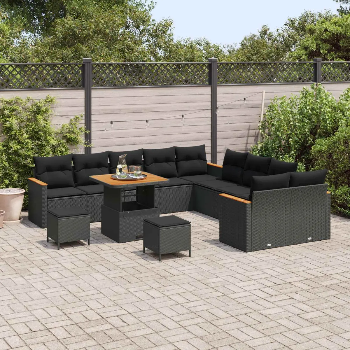 Modular Garden Sofa Set Black 13 Pieces Poly Rattan with Weather Resistant Cushions