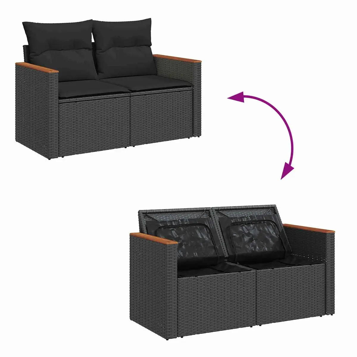Modular Garden Sofa Set Black 13 Pieces Poly Rattan with Weather Resistant Cushions