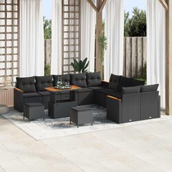 Outdoor Garden Sofa Set 13 Pieces Modular Black Poly Rattan Cushions Seating