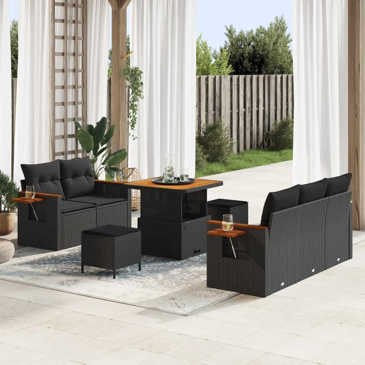 Garden Sofa Set Black 10 Piece Modular Outdoor Lounge Poly Rattan with Cushions