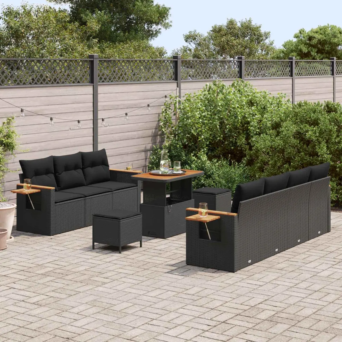 Modular Garden Sofa Set Black 13 Piece Poly Rattan Lounge with Cushions