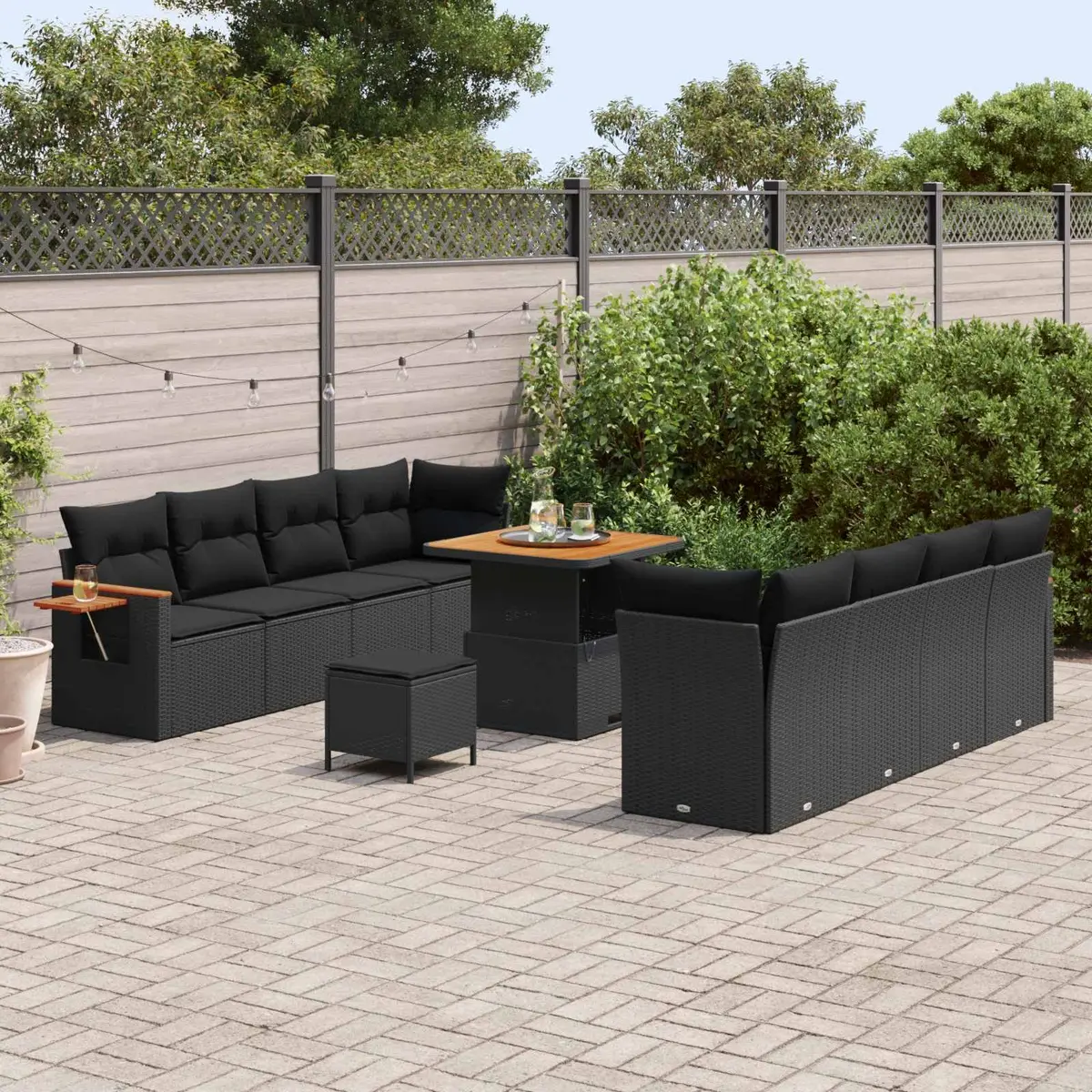 Modular Outdoor Garden Sofa Set Black 12 Pieces Poly Rattan Patio Seating