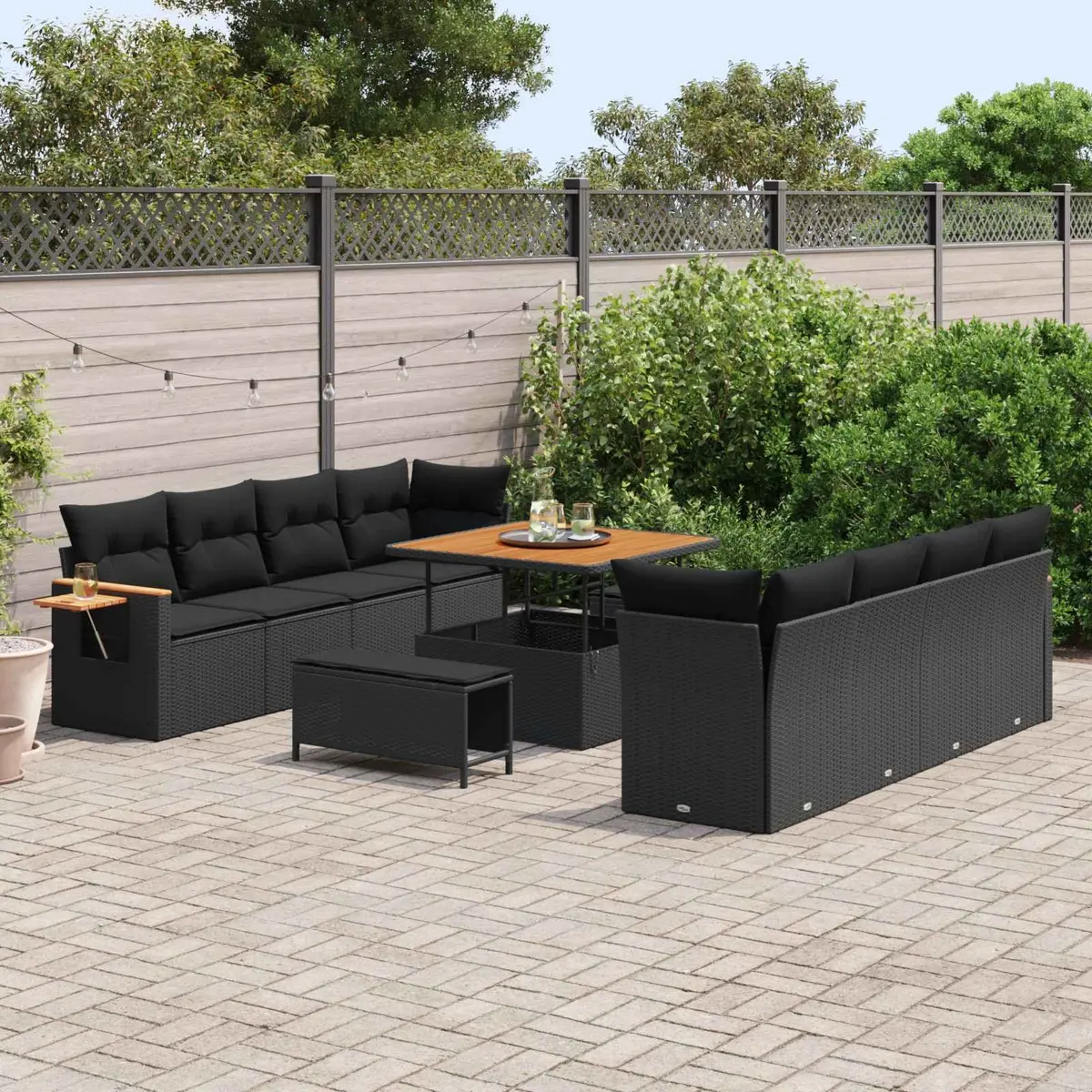 Modular Garden Sofa Set Black 12 Piece Outdoor Seating Poly Rattan Patio Furniture
