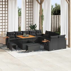 Modular Outdoor Garden Sofa Set with Cushions 17 Pieces Black Poly Rattan Patio