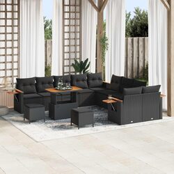 Modular Garden Sofa Set 17pcs Outdoor Seating Black Poly Rattan Cushions Patio
