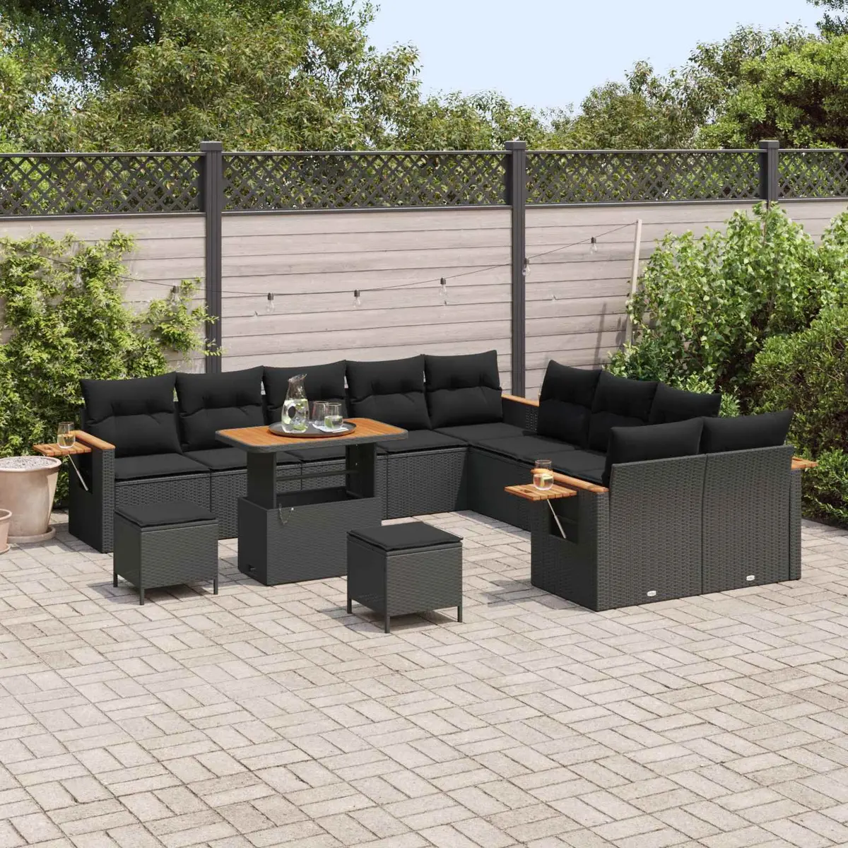 Modular Garden Sofa Set Black 17 Piece Outdoor Seating Flexible Configuration Weather-Resistant Cushions