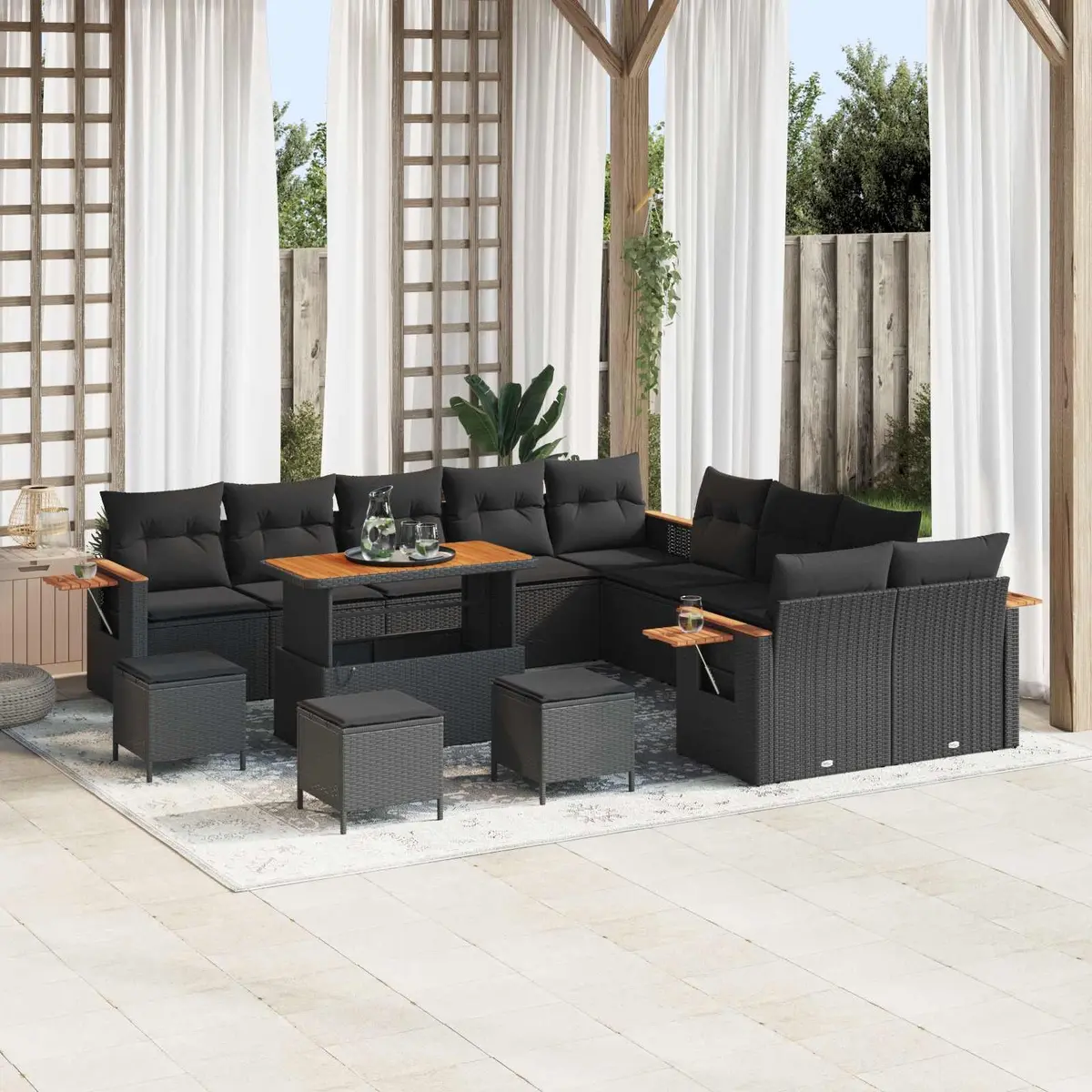 Modular Garden Sofa Set Black 18 Pieces Poly Rattan Outdoor Seating with Weather-Resistant Cushions