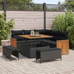 Outdoor Garden Sofa Set 9 Piece Modular Patio Seating Black Poly Rattan with