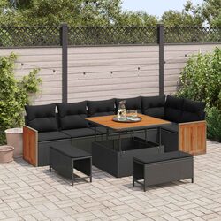 Outdoor Garden Sofa Set 11 Piece Modular Seating Black Poly Rattan with Cushions