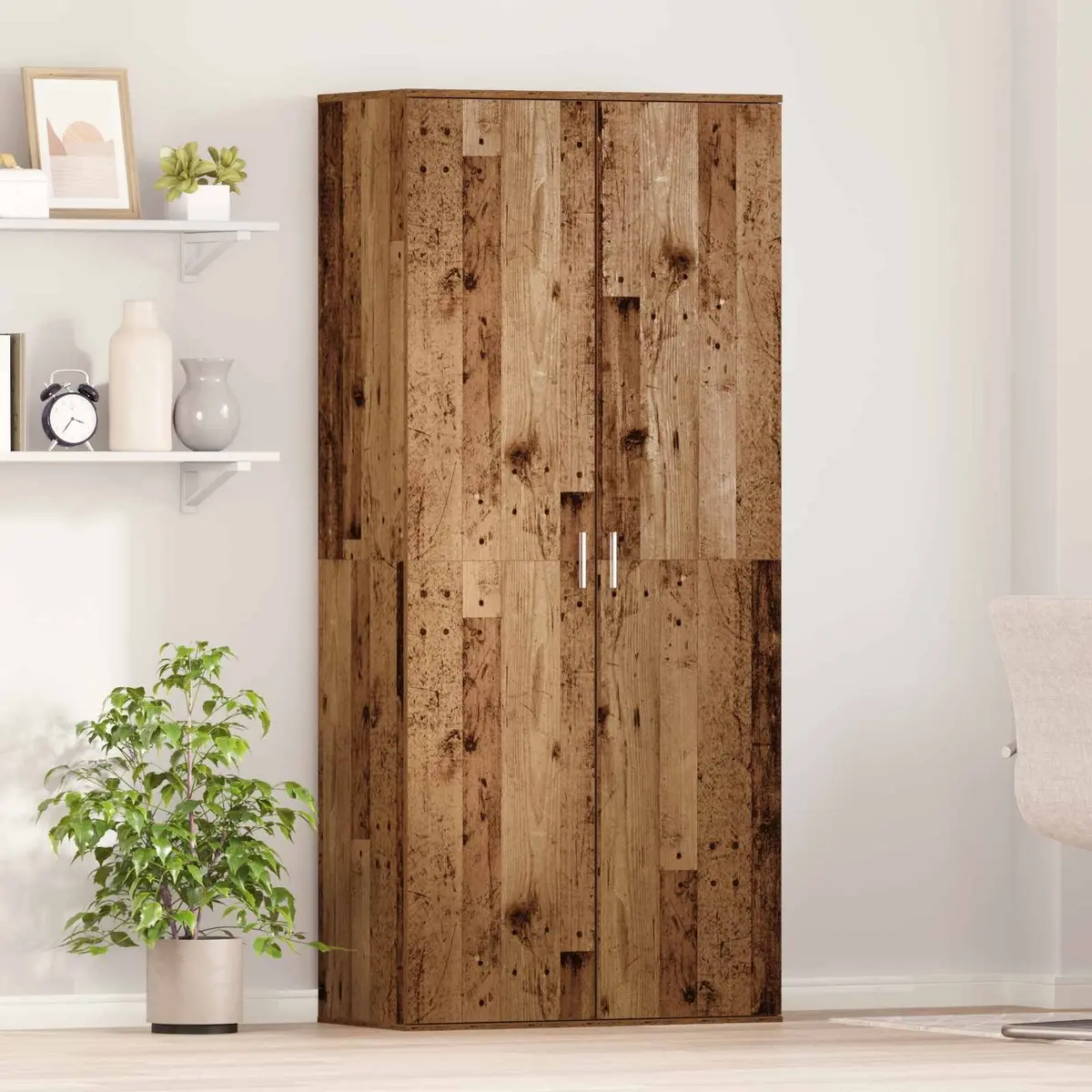 Highboard Storage Cabinet Brown Engineered Wood 80 x 39 x 178 cm Hinged Doors Internal Shelving