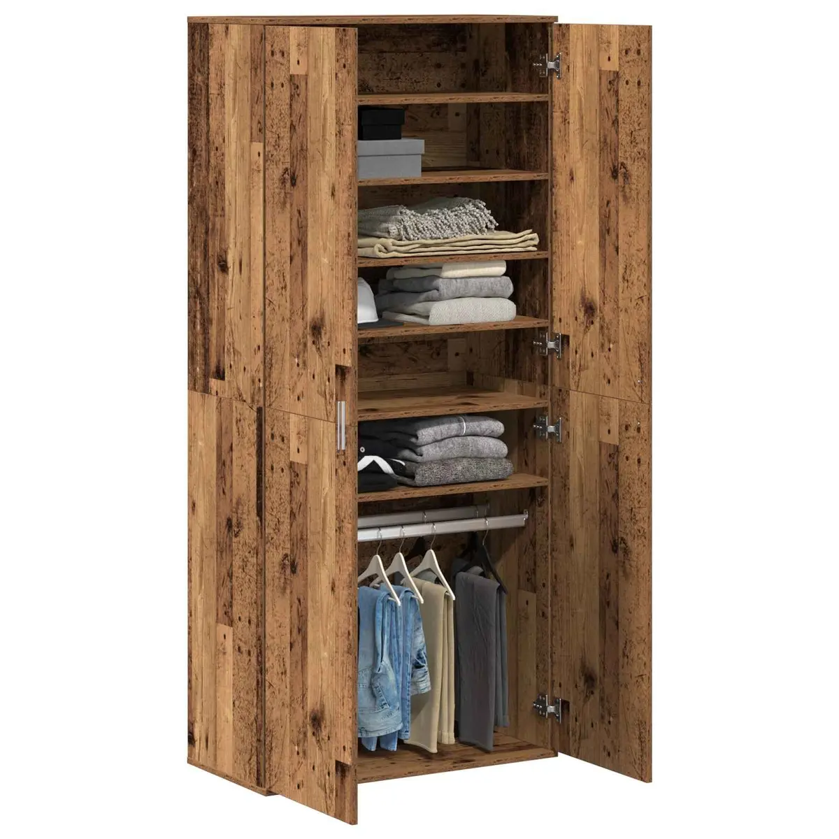 Highboard Storage Cabinet Brown Engineered Wood 80 x 39 x 178 cm Hinged Doors Internal Shelving