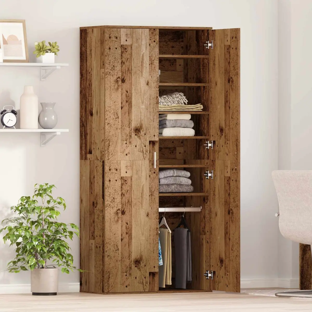 Highboard Storage Cabinet Brown Engineered Wood 80 x 39 x 178 cm Hinged Doors Internal Shelving