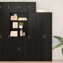 Concise and Modern 2-Piece Storage Cabinet in Black Oak