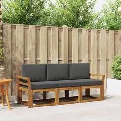 Outdoor Sofa Set 3 Piece Garden Furniture Acacia Wood with Cushions Terrace