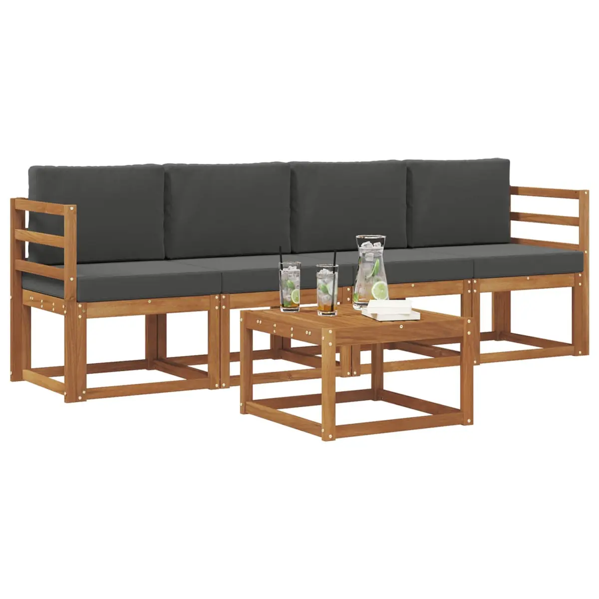 Outdoor Sofa Set 5-Piece Patio Furniture Acacia Wood Garden Sectional Seating