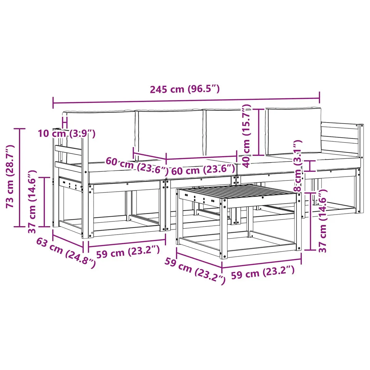 Outdoor Sofa Set 5-Piece Patio Furniture Acacia Wood Garden Sectional Seating