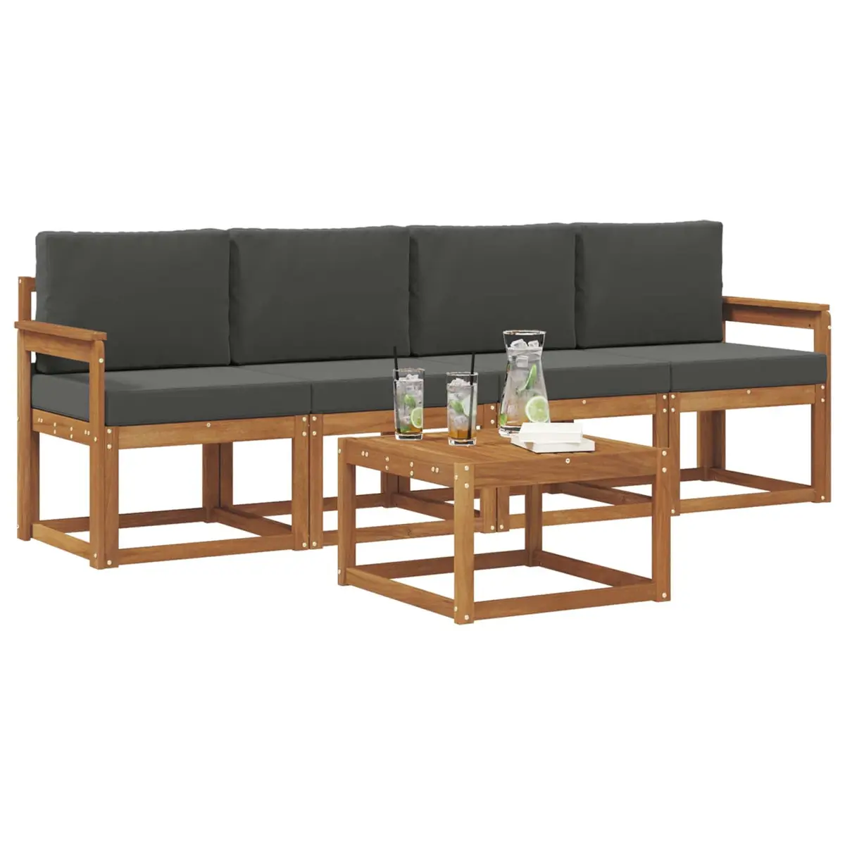Outdoor Sofa Set Brown 5 Piece Modular Lounge Acacia Wood with Cushions