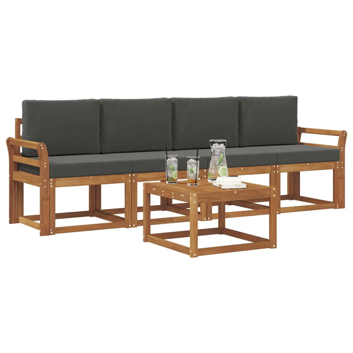 Outdoor Sofa Set 5 Piece Garden Furniture with Cushions Brown Acacia Wood