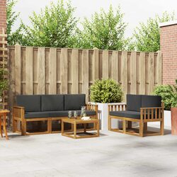 Outdoor Sofa Set 6 Pieces Garden Furniture Acacia Wood with Cushions Brown