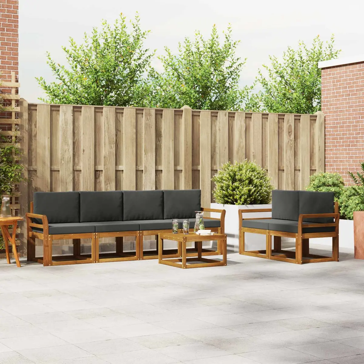 Outdoor Sectional Sofa Set Brown 7 Pieces Solid Acacia Wood Cushions