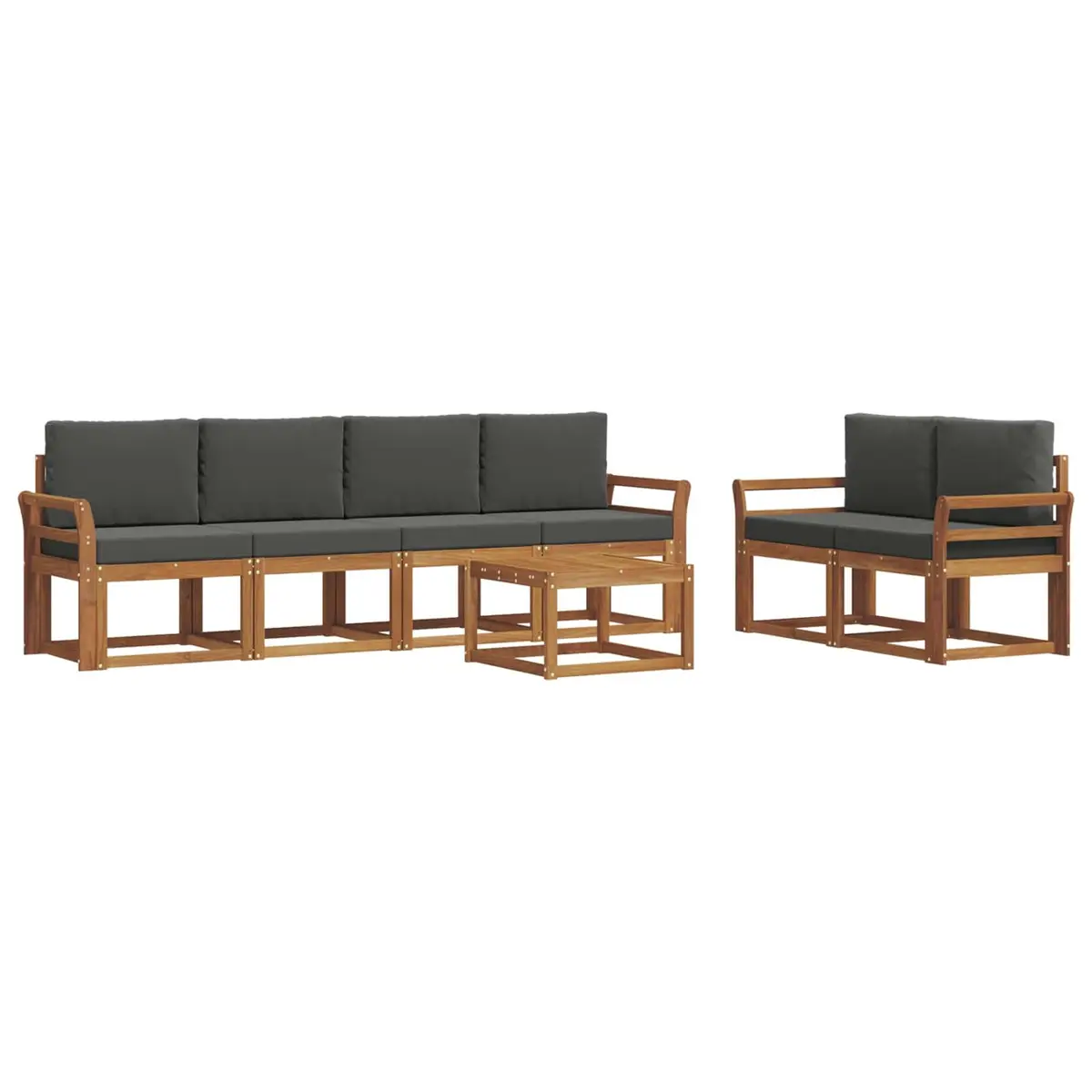 Outdoor Sectional Sofa Set Brown 7 Pieces Solid Acacia Wood Cushions