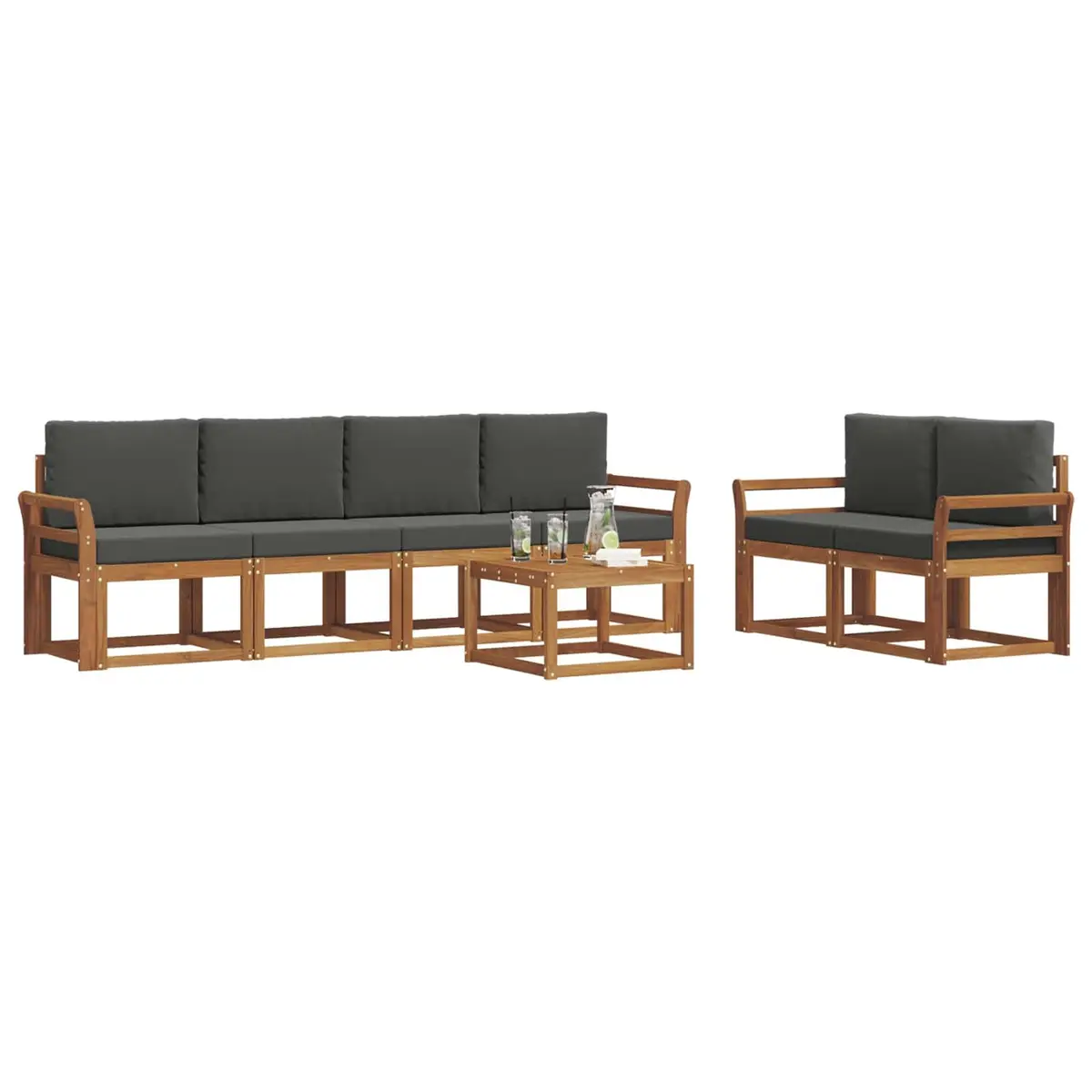 Outdoor Sectional Sofa Set Brown 7 Pieces Solid Acacia Wood Cushions