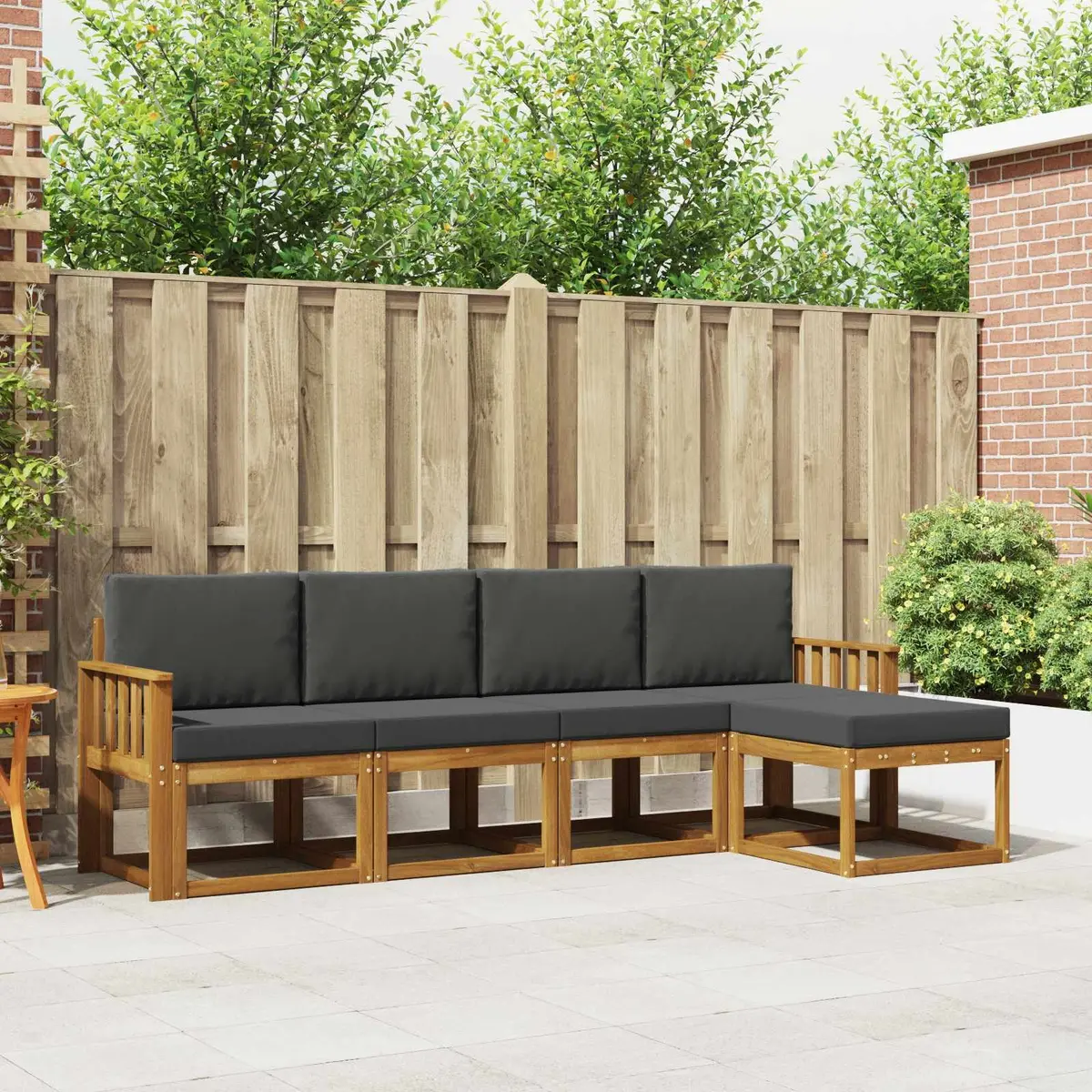 Outdoor Sofa Set Brown 5 Piece Solid Acacia Wood Sectional Lounge