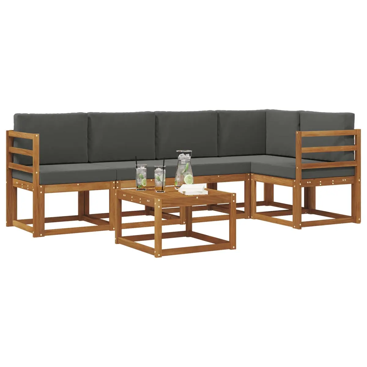 Outdoor Sofa Set Brown 6 Piece Modular Acacia Wood with Cushions