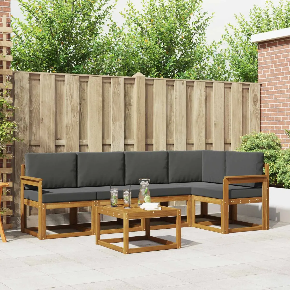 Outdoor Sofa Set 6 Piece Modular Garden Furniture with Cushions Brown Acacia