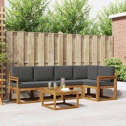Outdoor Sofa Set 6 Piece Modular Garden Furniture with Cushions Brown Acacia