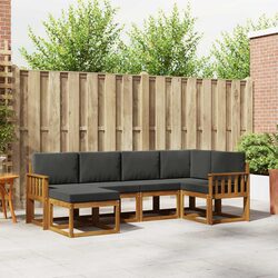 Outdoor Sofa Set 6 Pieces Garden Furniture with Cushion Natural Anthracite Brown