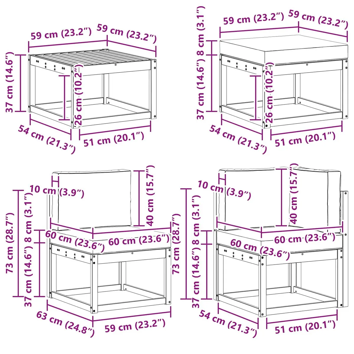 Outdoor Sofa Set 7 Pieces Garden Furniture Modular Patio Lounge with Cushions
