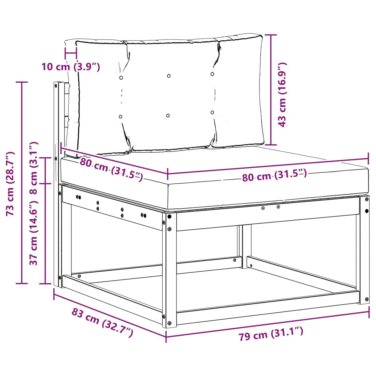 Outdoor Sofa Set Brown 3 Piece Modular Garden Patio Sectional Furniture