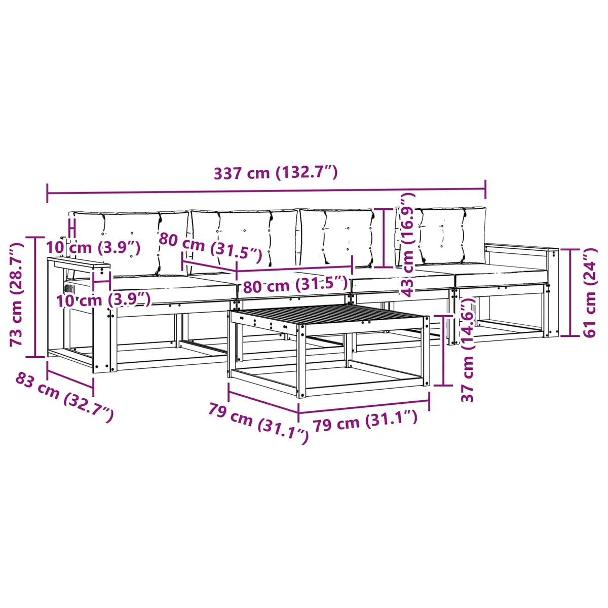 Outdoor Sectional Sofa Set Natural Brown Anthracite 5 Piece Modern Garden Patio Furniture with Cushions