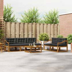 Outdoor Sectional Sofa Set 6 Pieces Garden Patio Furniture Natural Anthracite